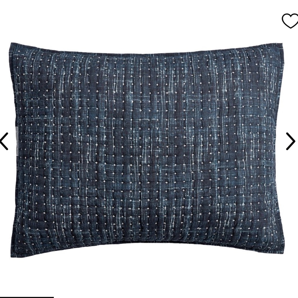 Pottery Barn Arlo Cross Stitch Cotton Quilted Sham Indigo Blue King